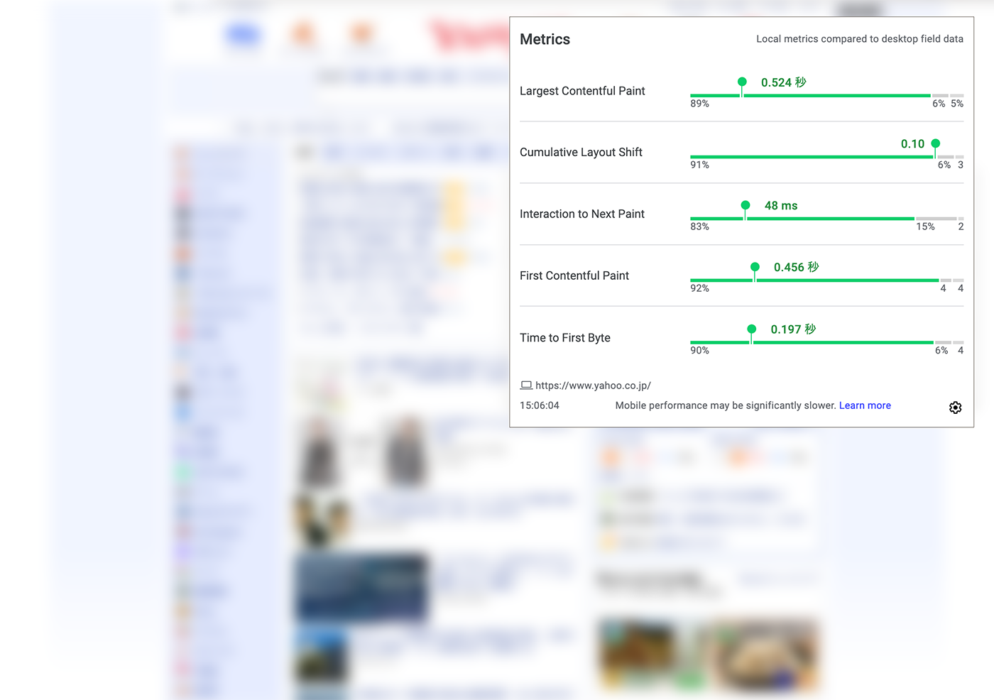 Google拡張機能のWeb Vitals
