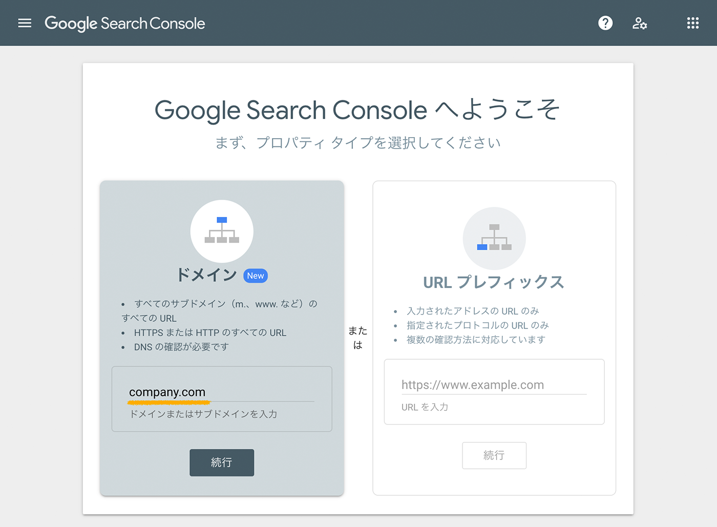 『ドメイン』を選択した場合の、所有権の確認作業