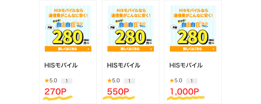 モッピーに掲載されているHISモバイルの広告