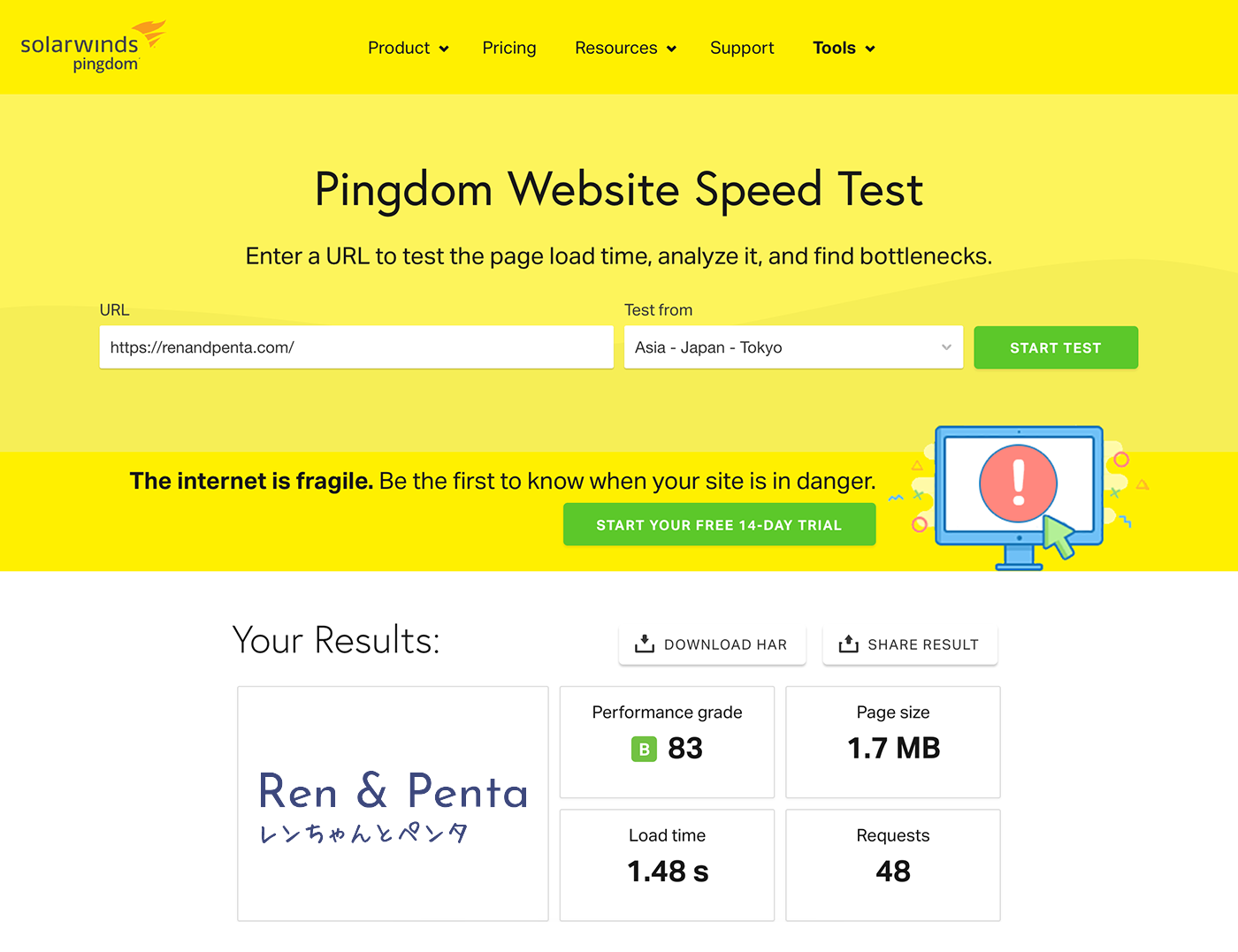 Pingdom Website Speed Test