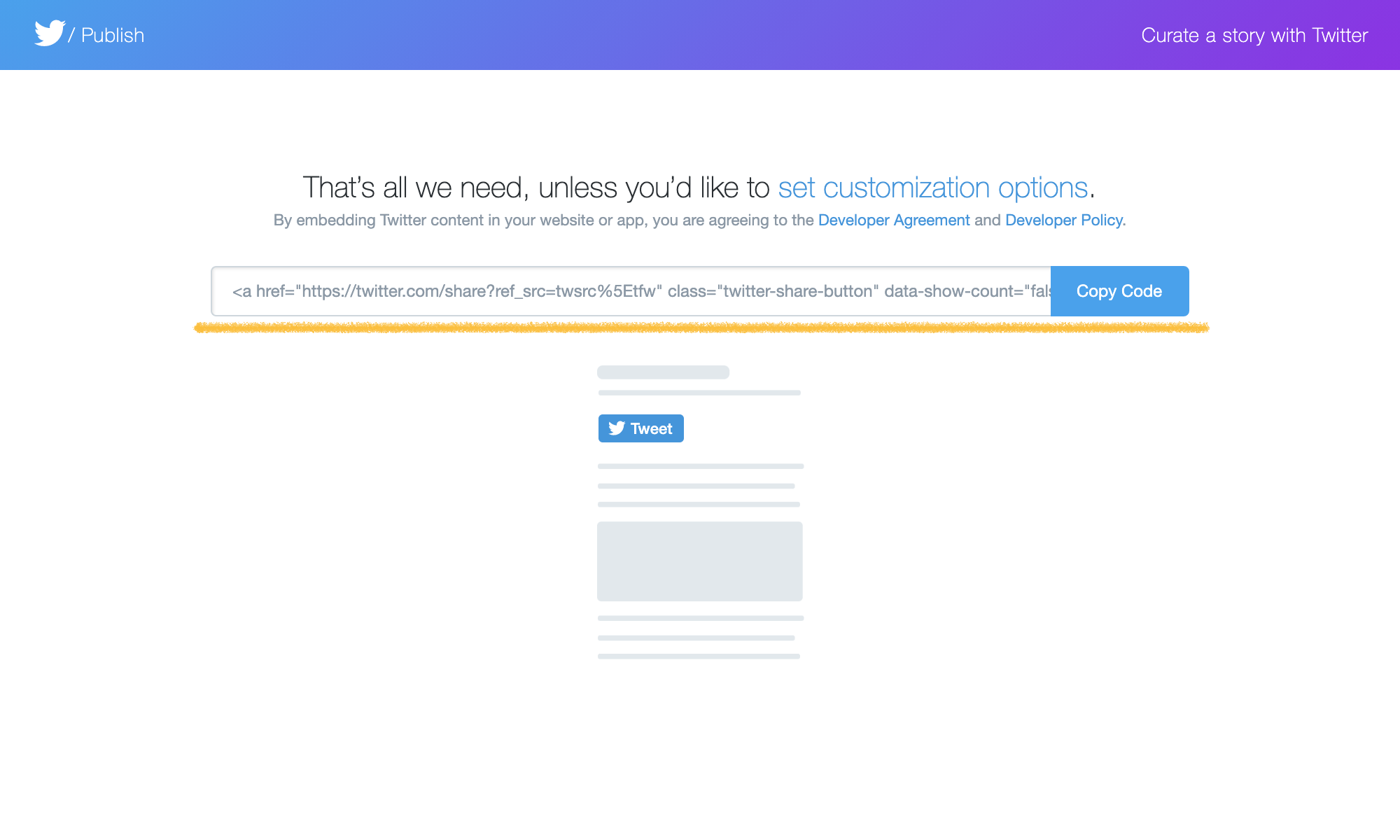 ツイートボタンのコードが生成されました