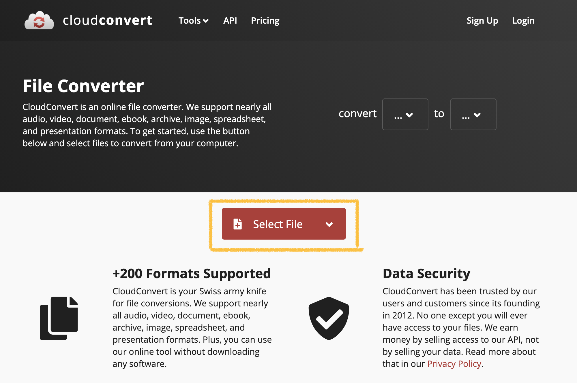 Cloud Convertのトップページ