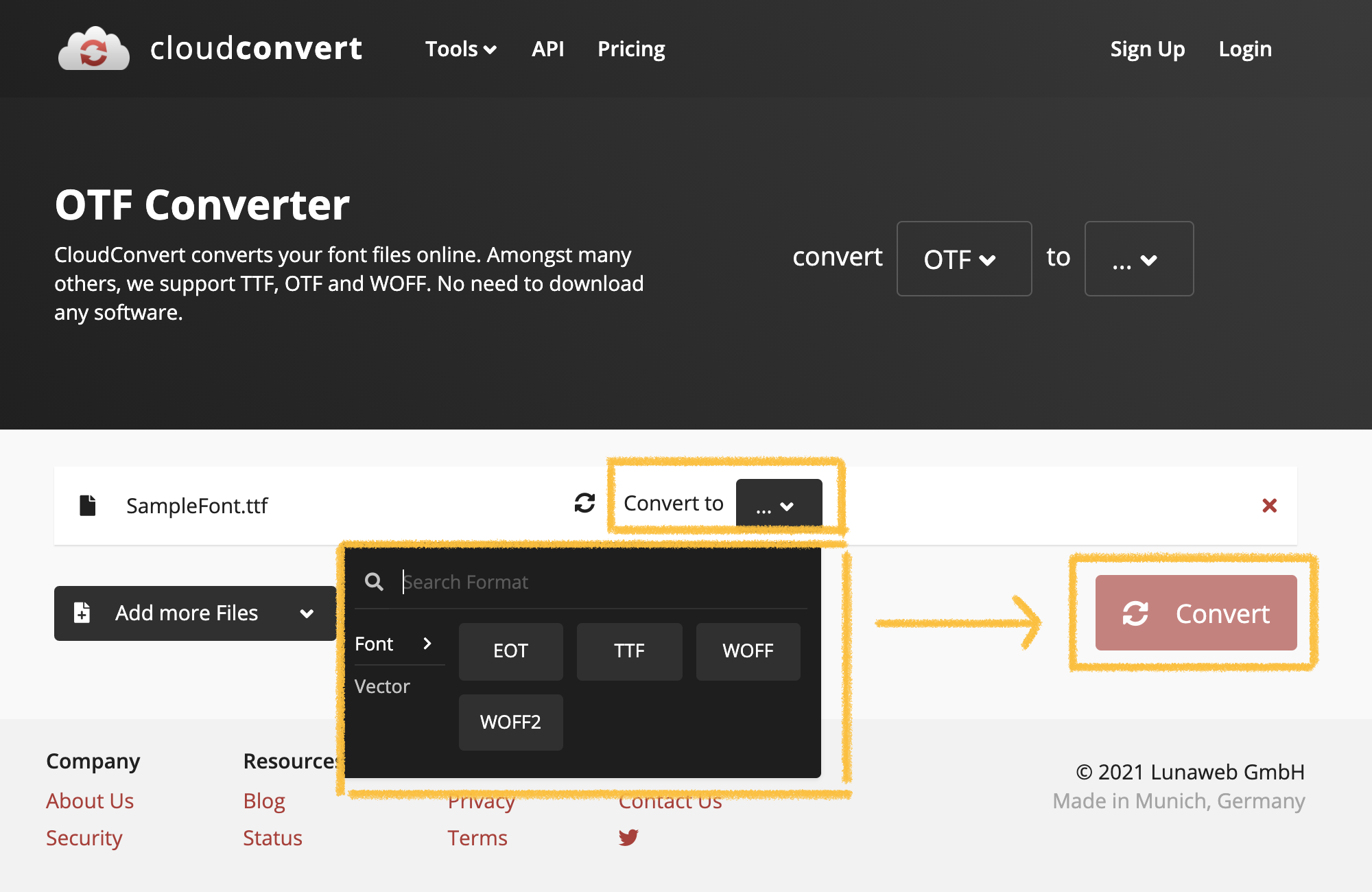 Cloud Convertの変換ページ